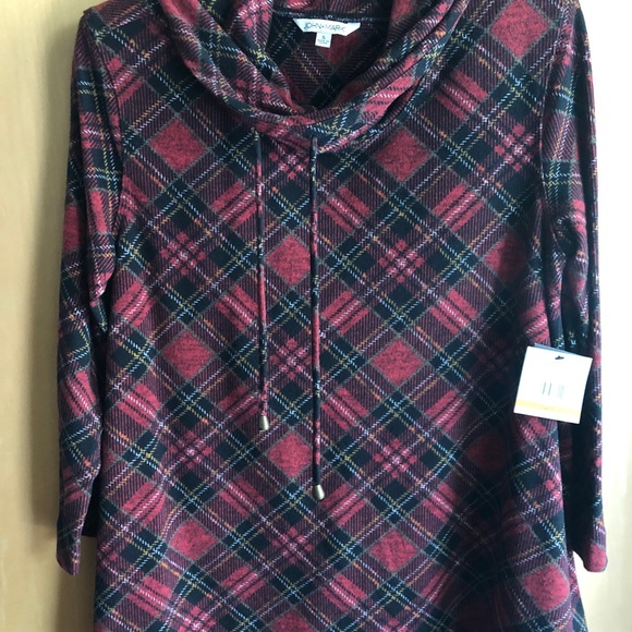 *NEW with tags* John Mark plaid drawstring cowl neck tunic, size Small. - Picture 4 of 7